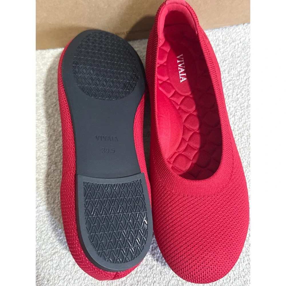 VIVAIA Claire Round Toe Ballet Flats Red Women's Knit Comfort  EU/39.5 US/8.5